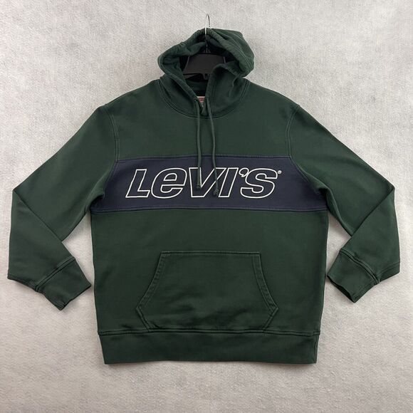 Levis Hoodie Mens Large Green Pullover Color Block Logo Long Sleeve Sweatshirt - Picture 3 of 15